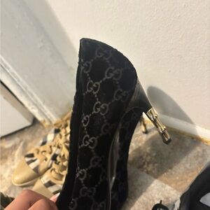 Gucci Black Monogram Velvet Heels